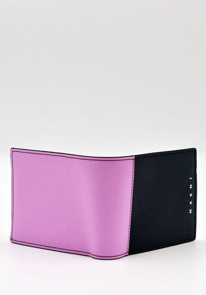 MARNI PFMI0003L0 SAFFIANO LEATHER BI-FOLD WALLET NAVY/PINK