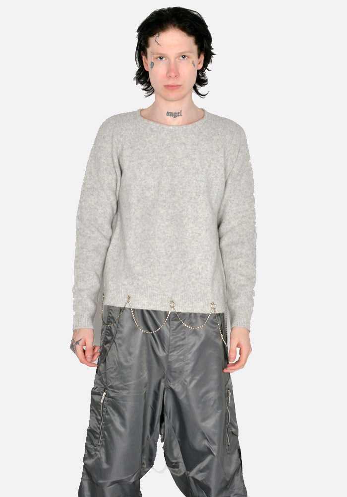 RANDOM IDENTITIES KN-26 CREWNECK KNITSWEATER WITH CHAIN LIGHT GREY SS23 | DOSHABURI Online Shop