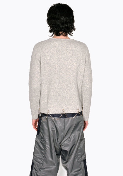 RANDOM IDENTITIES KN-26 CREWNECK KNITSWEATER WITH CHAIN LIGHT GREY SS23 | DOSHABURI Online Shop