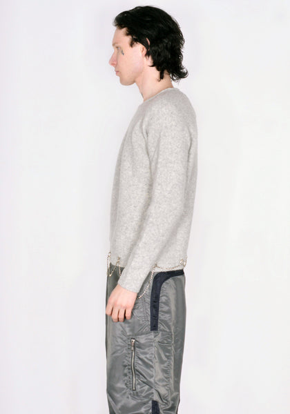 RANDOM IDENTITIES KN-26 CREWNECK KNITSWEATER WITH CHAIN LIGHT GREY SS23 | DOSHABURI Online Shop