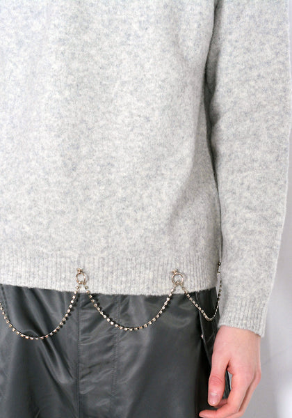 RANDOM IDENTITIES KN-26 CREWNECK KNITSWEATER WITH CHAIN LIGHT GREY SS23 | DOSHABURI Online Shop