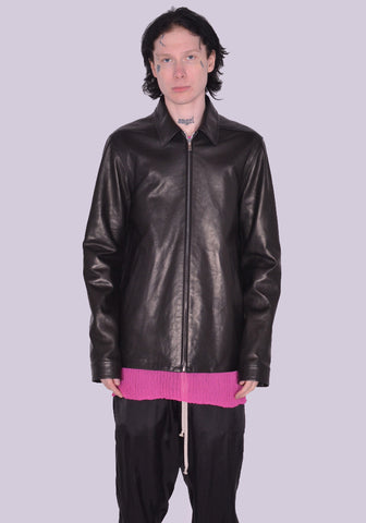 RICK OWENS MEN RU01C4766 LNV BRAD LEATHER JACKET BLACK SS23 | DOSHABURI Online Shop