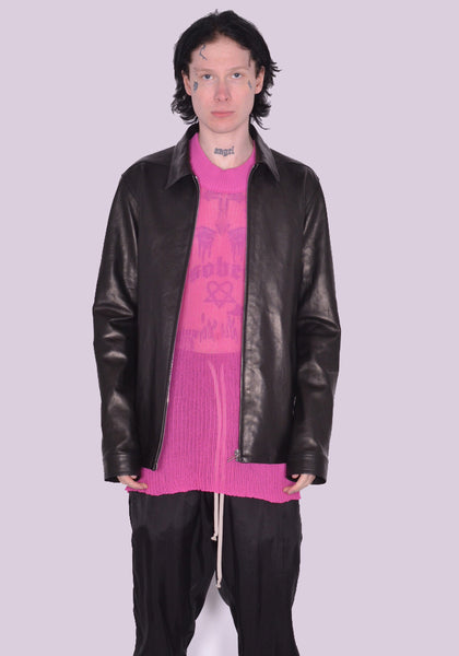 RICK OWENS MEN RU01C4766 LNV BRAD LEATHER JACKET BLACK SS23 | DOSHABURI Online Shop