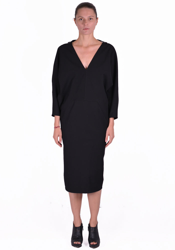 RICK OWENS RP20S1511 GG V-NECK DRESS BLACK - DOSHABURI Shop