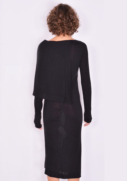 RICK OWENS RP02A7635 WS CASHMERE KNIT CAPE DRESS BLACK FW21 | DOSHABURI Online Shop