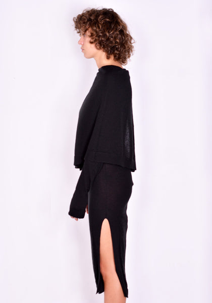 RICK OWENS RP02A7635 WS CASHMERE KNIT CAPE DRESS BLACK FW21 | DOSHABURI Online Shop