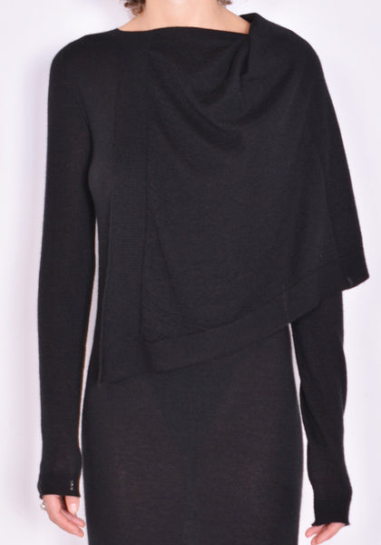 RICK OWENS RP02A7635 WS CASHMERE KNIT CAPE DRESS BLACK FW21 | DOSHABURI Online Shop