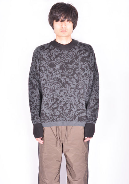 SERAPIS JACQUARD KNIT SWEATER GREY/BLACK SWIRL FW21 | DOSHABURI Online Shop