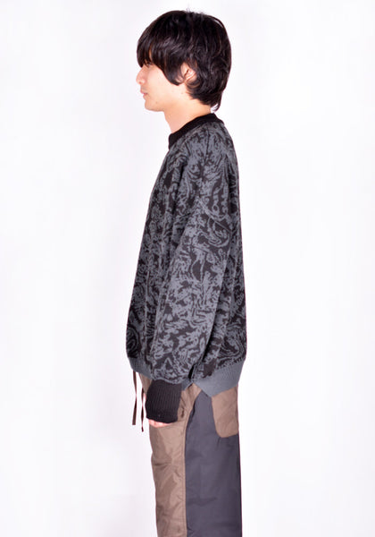 SERAPIS JACQUARD KNIT SWEATER GREY/BLACK SWIRL FW21 | DOSHABURI Online Shop