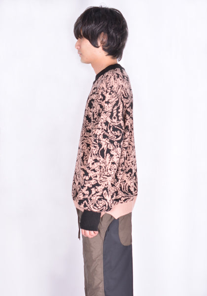 SERAPIS JACQUARD KNIT SWEATER SALMON PINK/BLACK SWIRL FW21 | DOSHABURI Online Shop