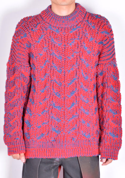 SERAPIS DUALITY CABLE KNIT SWEATER RED/PETROL FW21 | DOSHABURI Online Shop