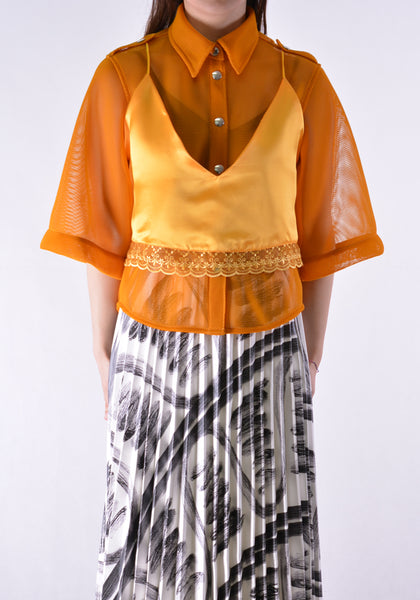 THEBE MAGUGU TM SS20-00016 MESH SAFARI SHIRT ORANGE - DOSHABURI Shop