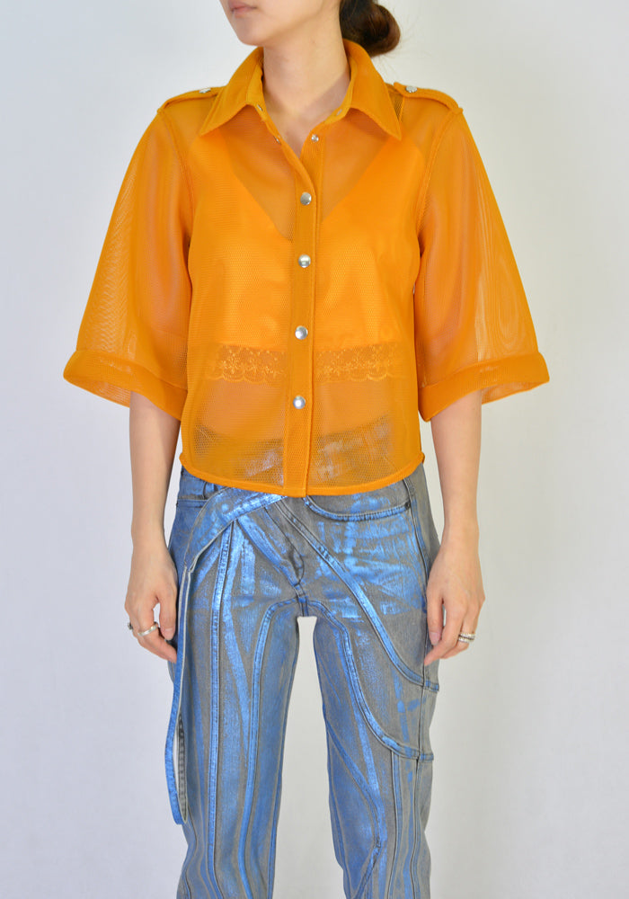 THEBE MAGUGU MESH SAFARI SHIRT ORANGE 20SS-DOSHABURI Online Shop