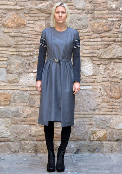 UJOH LONG SLEEVE BELTED DRESS GREY 50% Off-Sale Doshaburi Online Shop