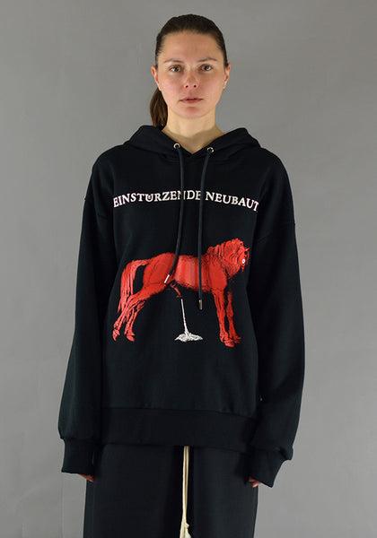 YUIKI SHIMOJI HORSE SIDE ZIP SWEAT HOODIE BLACK - DOSHABURI Shop