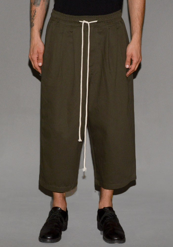 YUIKI SHIMOJI UNISEX CROPPED WIDE PANTS KHAKI - DOSHABURI Shop