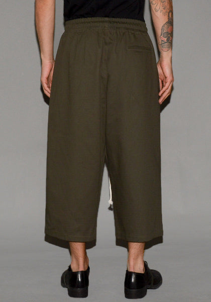 YUIKI SHIMOJI UNISEX CROPPED WIDE PANTS KHAKI - DOSHABURI Shop