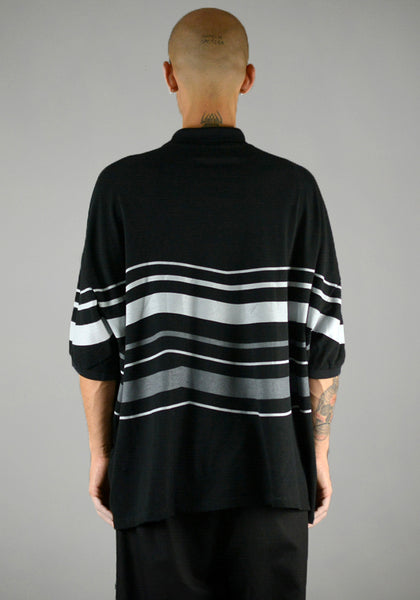 YUIKI SHIMOJI OVERSIZE STRIPE POLO SHIRT BLACK/GREY - DOSHABURI Shop